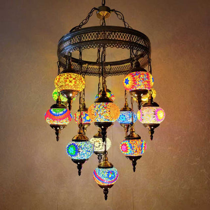 TURKISH  MOSAIC GLASS CHANDELIER - 3021-13+1
