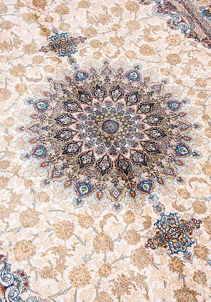 Qum Ivory Garden Persian Silk Carpet (160*230) - SB820