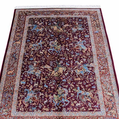 Royal Persian Equestrian Silk Carpet - Burgundy (160*230) - SB816