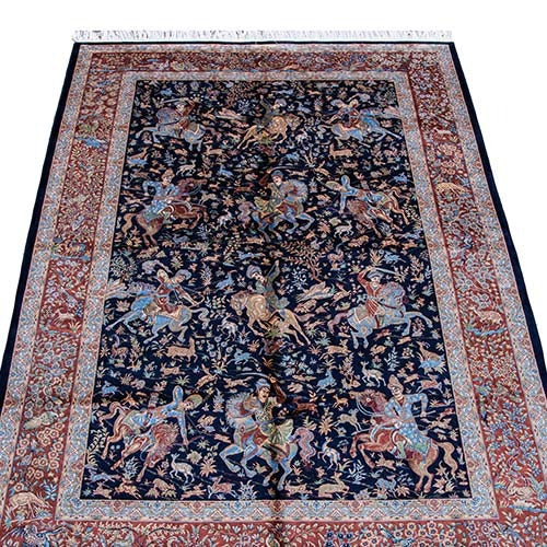 Royal Persian Equestrian Silk Carpet - Navy (160*230) - SB823