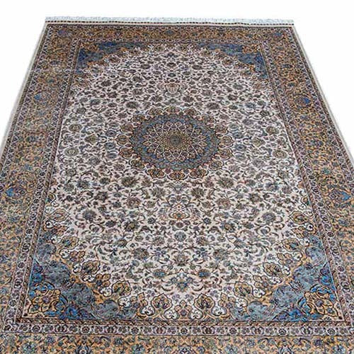 Kashan Ivory Medallion Silk Carpet (160*230) - SB814