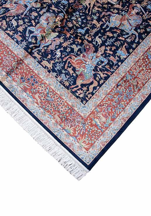 Royal Persian Equestrian Silk Carpet - Navy (160*230) - SB823