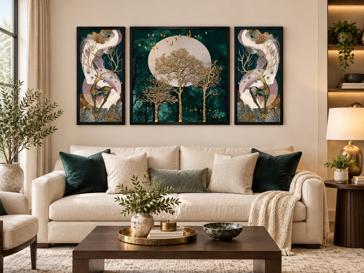 Emerald Forest Deer 3-in-1 Wall Art Frame