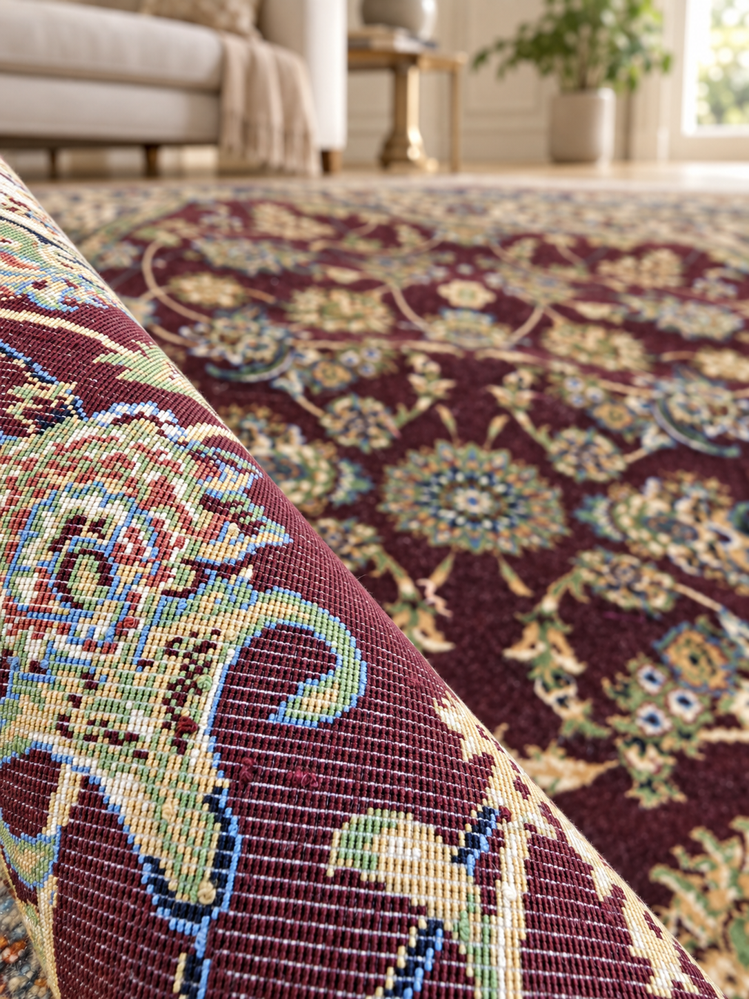 Imperial Burgundy Garden Persian Silk Carpet 60×90cm