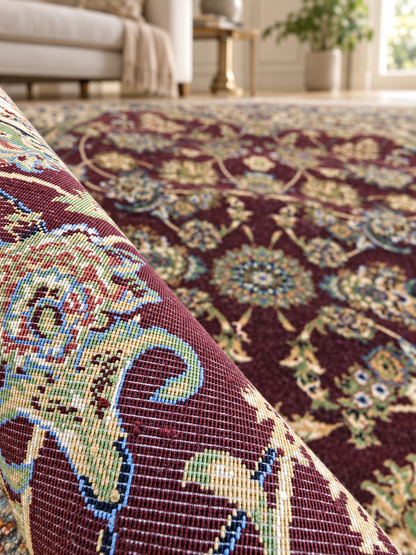 Imperial Burgundy Garden Persian Silk Carpet 60×90cm