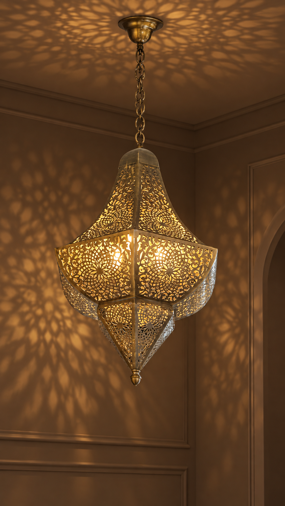 Ottoman Starburst Laser-Cut Brass Chandelier