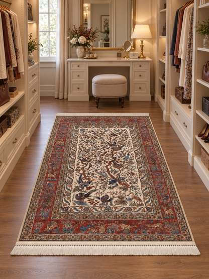 Persian Enchanted Aviary Silk Carpet 100x150cm
