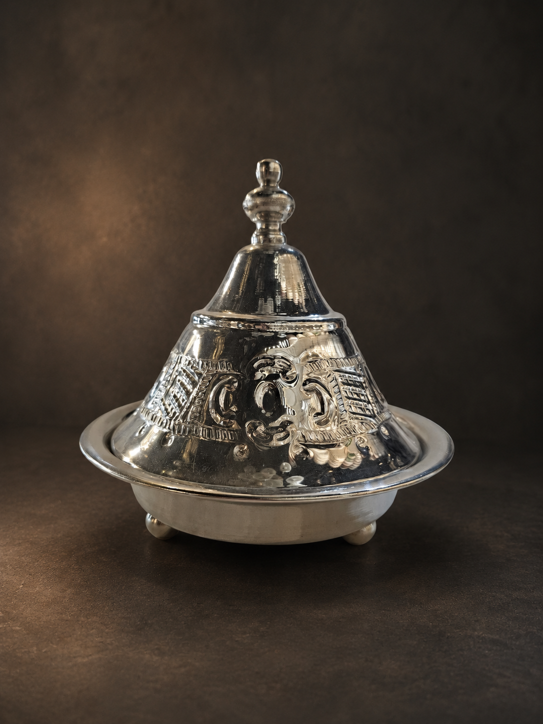 Moroccan Engraved Silver  Tajine - M137