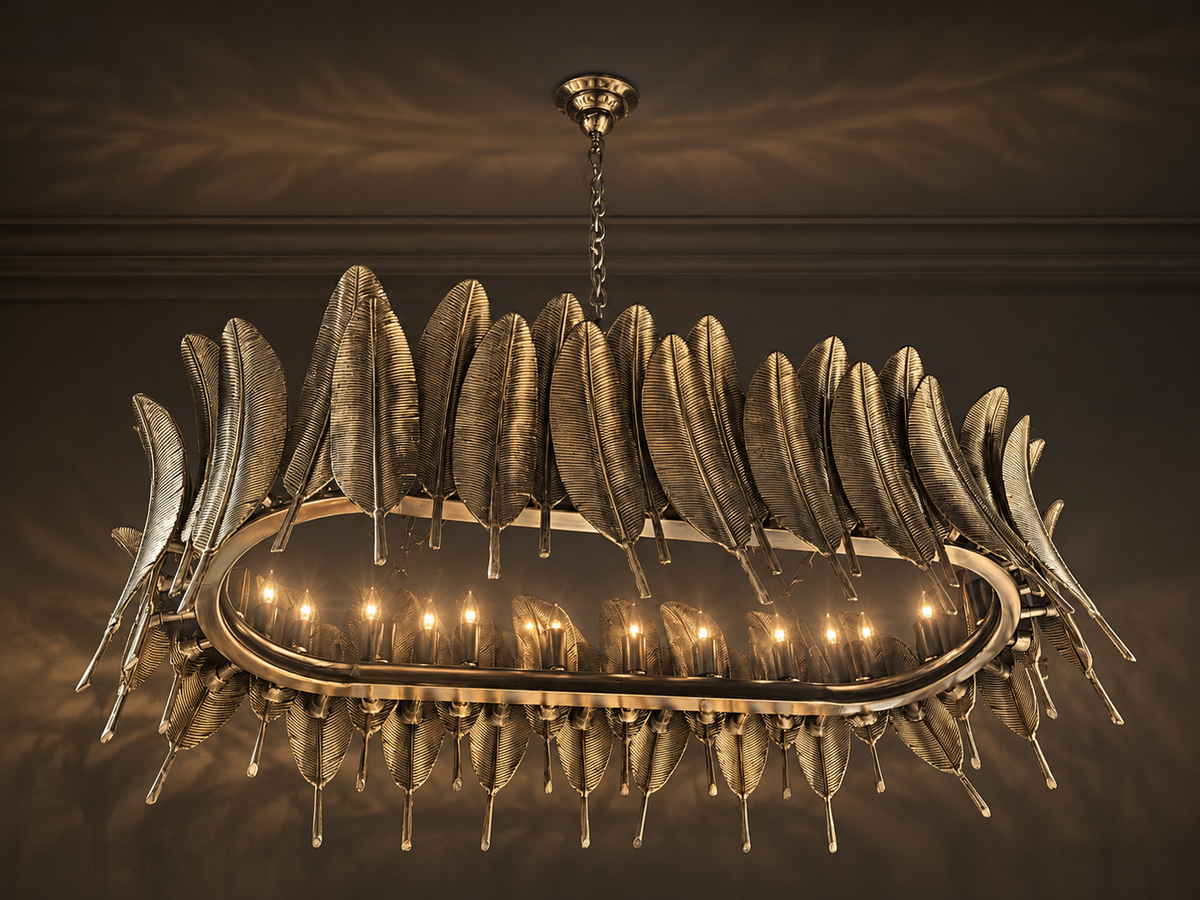 Silver Feather Crown Chandelier - Oval
