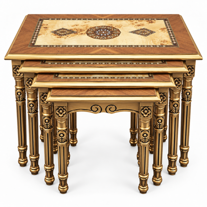 Seljuk Mosaic Hand-Carved Nesting Tables 4in1