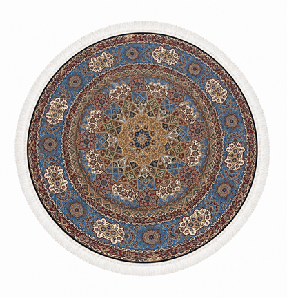 Persian Heritage Star Medallion Azure Round Silk Carpet 200cm Diameter