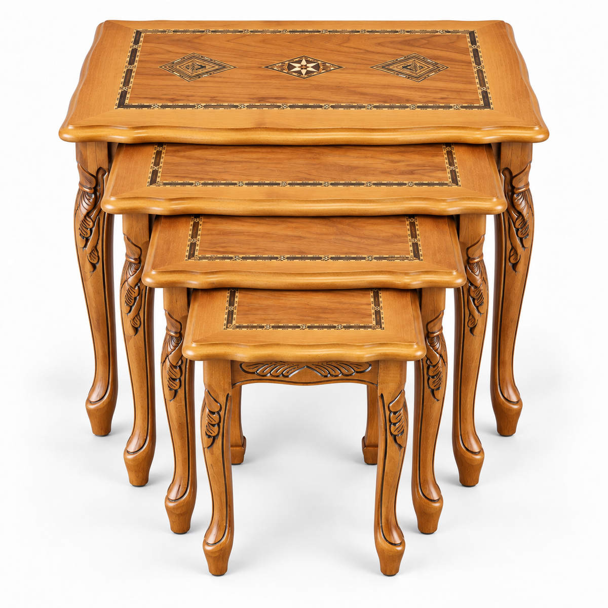 Anatolian Heritage Hand-Carved Beechwood Nesting Table Set 4in1
