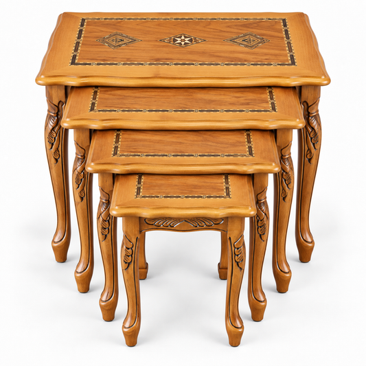Anatolian Heritage Hand-Carved Beechwood Nesting Table Set 4in1