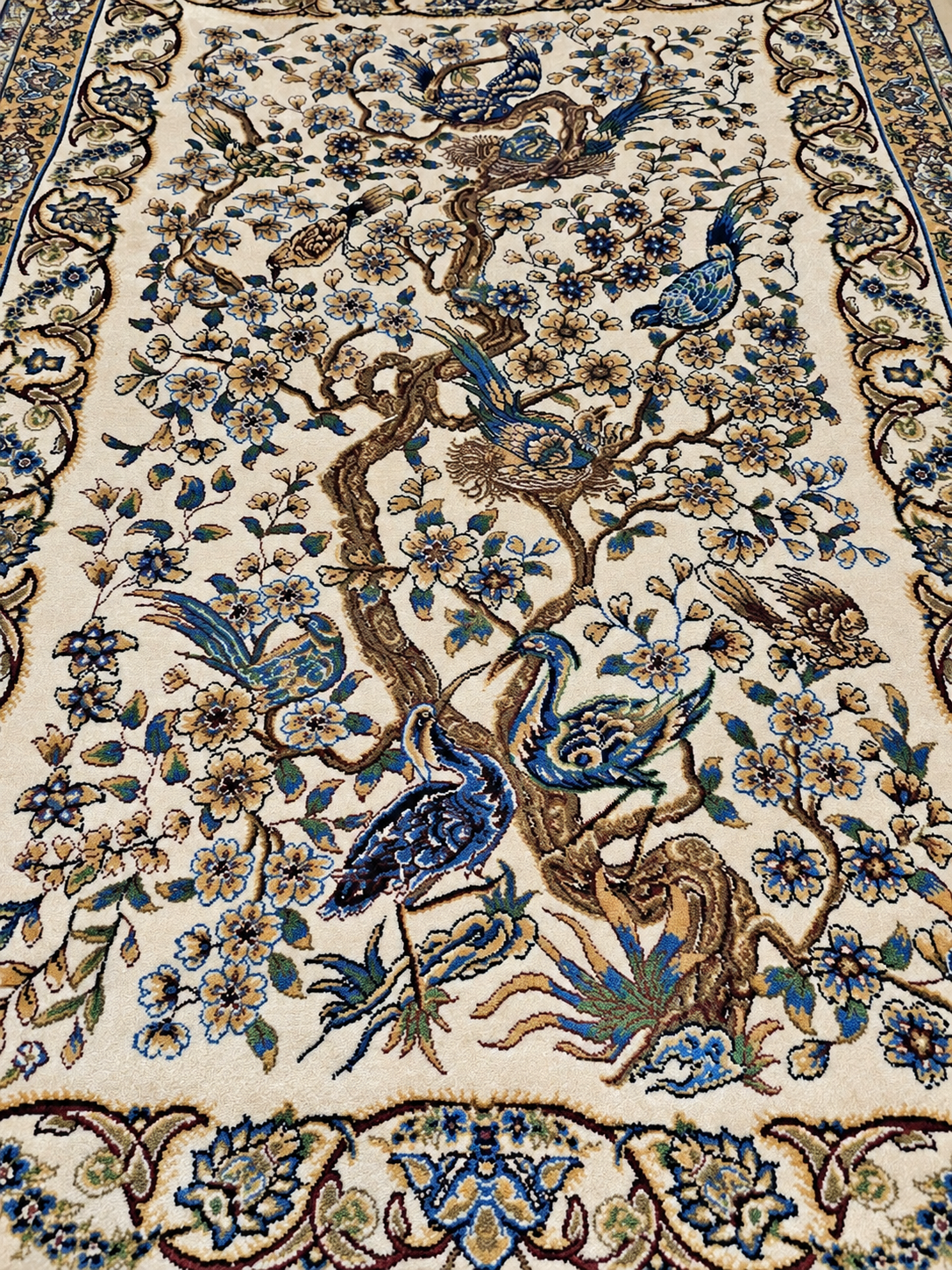 Persian Enchanted Aviary Silk Carpet 60x90cm