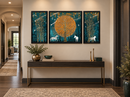Golden Moonlight Forest 3-in-1 Wall Art Frame