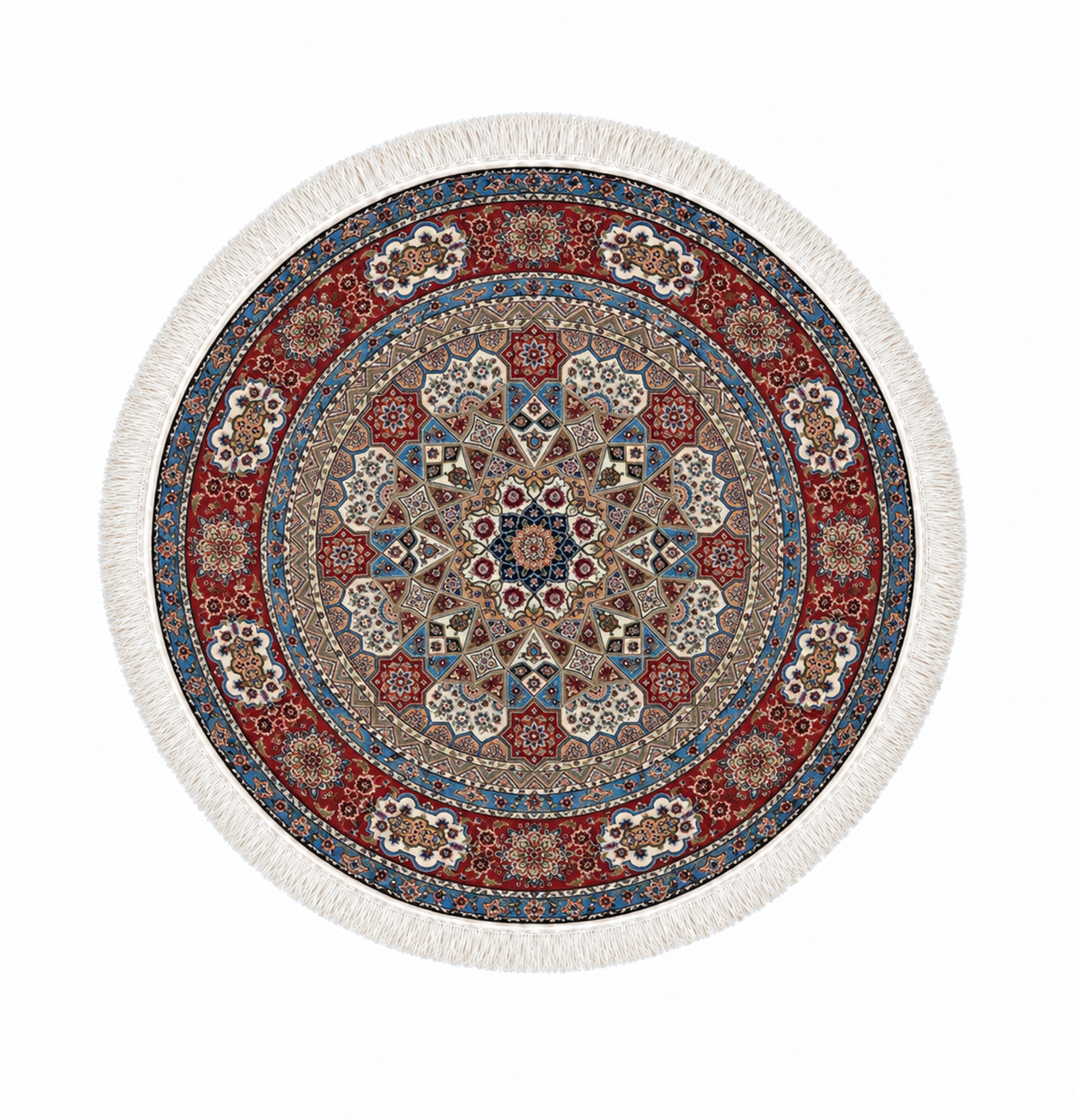 Persian Heritage Star Medallion Round Silk Carpet 100cm Diameter