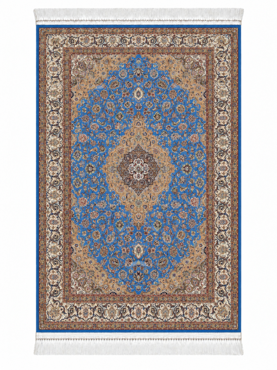 Imperial Azure Medallion Persian Silk Carpet 100x150cm