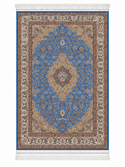 Imperial Azure Medallion Persian Silk Carpet 100x150cm