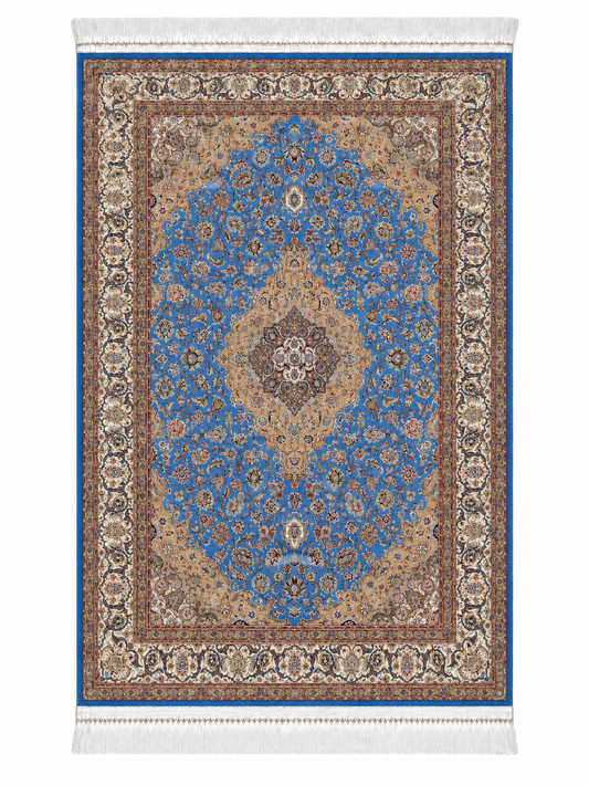 Imperial Azure Medallion Persian Silk Carpet 100x150cm