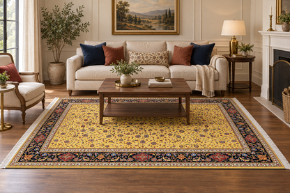Golden Heritage Hand-Bordered Natural Persian Wool & Silk Carpet 250x350 cm