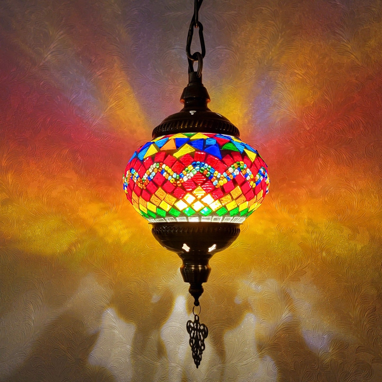 Turkish Multicolor Wave Mosaic Handcrafted Ceiling Lantern - 6602-1P