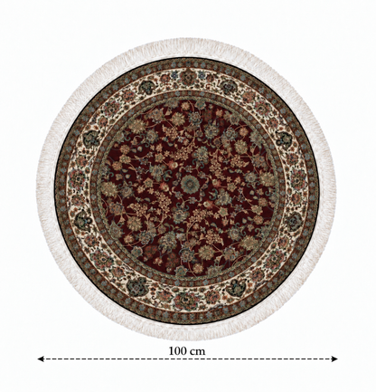 Imperial Burgundy Garden Persian Round Silk Carpet 100cm Diameter