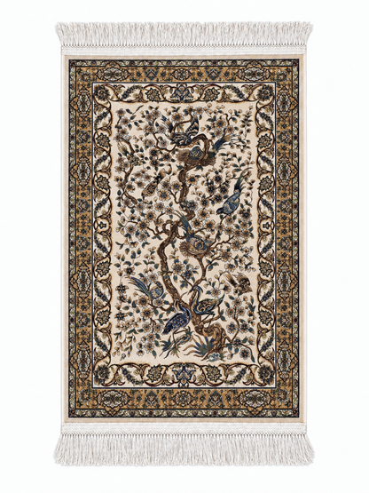 Persian Enchanted Aviary Silk Carpet 60x90cm