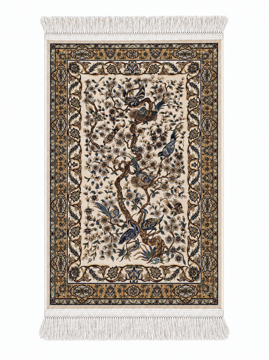 Persian Enchanted Aviary Silk Carpet 60x90cm