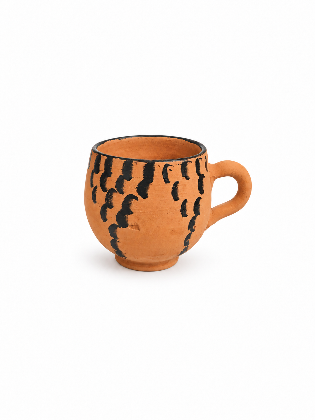 Handcrafted Moroccan Clay Water Cup, Black and Terracotta Pattern (Ds02)