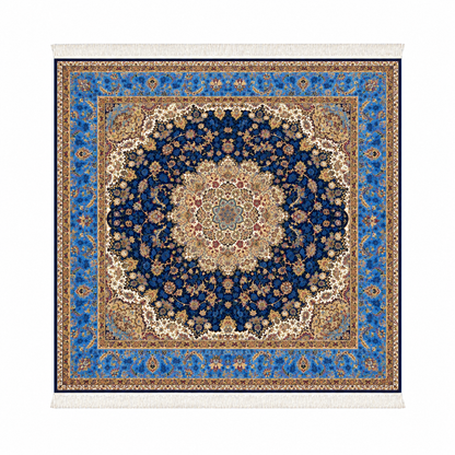 Imperial Blue Silk Medallion Carpet 200x200 cm