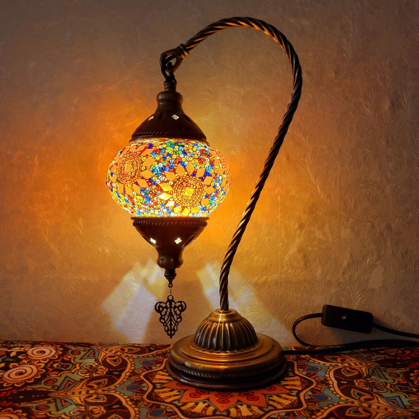 Turkish Mosaic Glass Handcrafted Swan Neck Style Bedside & Desk Lamp - 2096-1T
