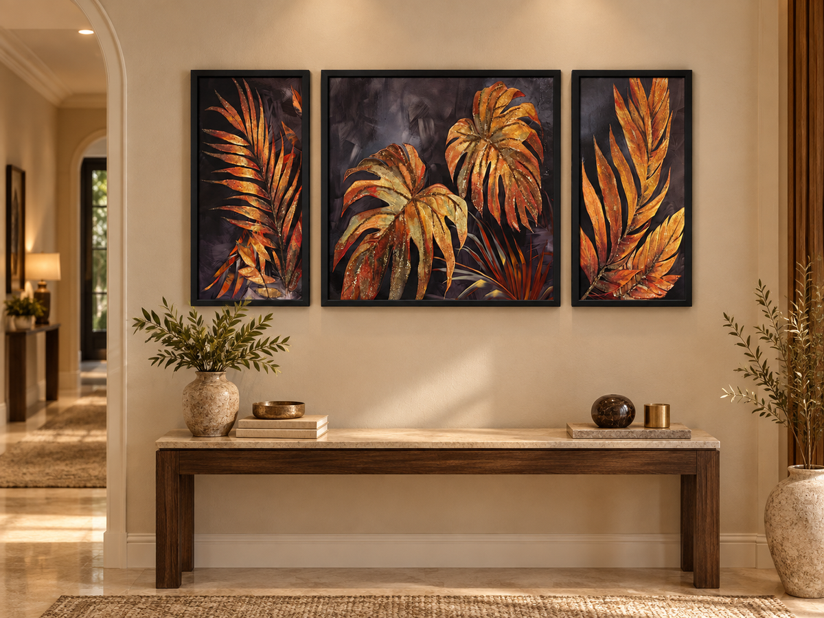 Golden Tropical Elegance 3-in-1 Wall Art Frame