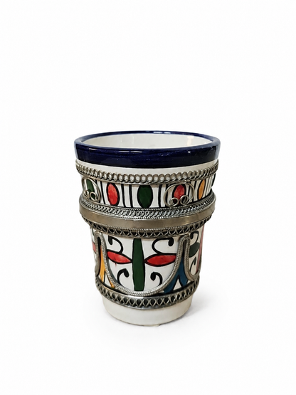 Handcrafted Marrakesh Tea Glass with Silver Filligree - M153(01)