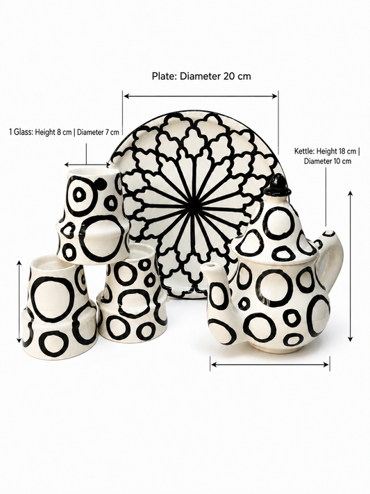 Moroccan Black Pebble Design-Ceramic Teapot Set