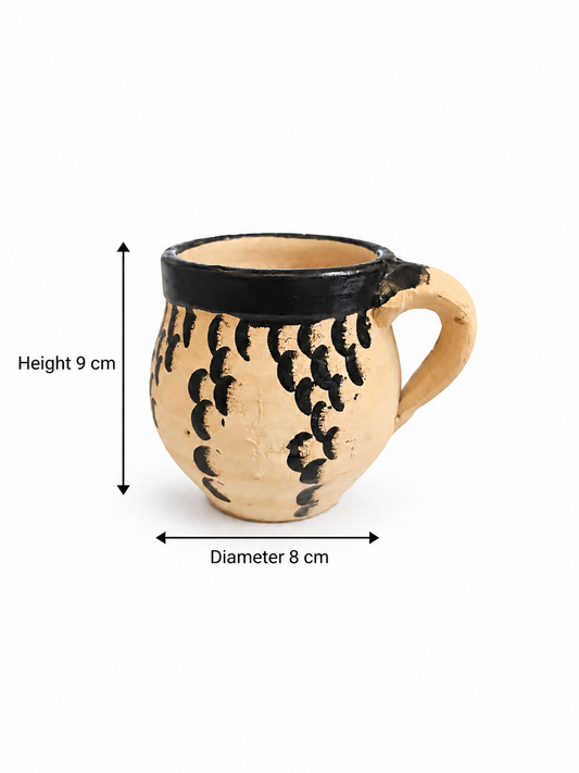 Handcrafted Moroccan Clay Water Cup, Black and Terracotta Pattern (Ds03)