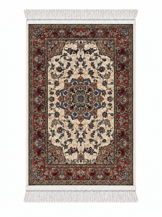 Persian Imperial Rosette Silk Carpet 60x90cm