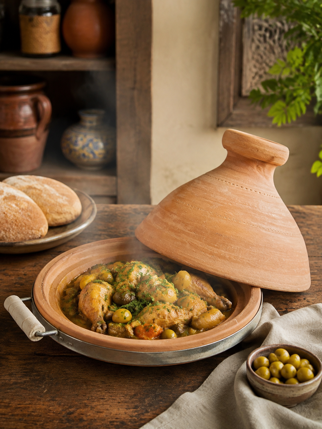 Traditional Moroccan Clay Cooking Tajine with Handle (Ds01)