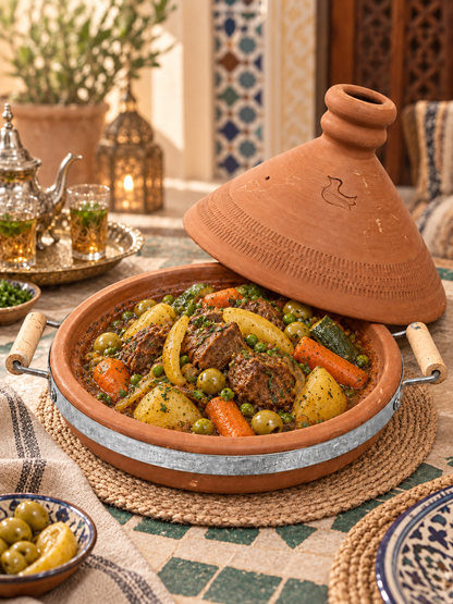 Traditional Moroccan Clay Cooking Tajine with Handle (Ds03)