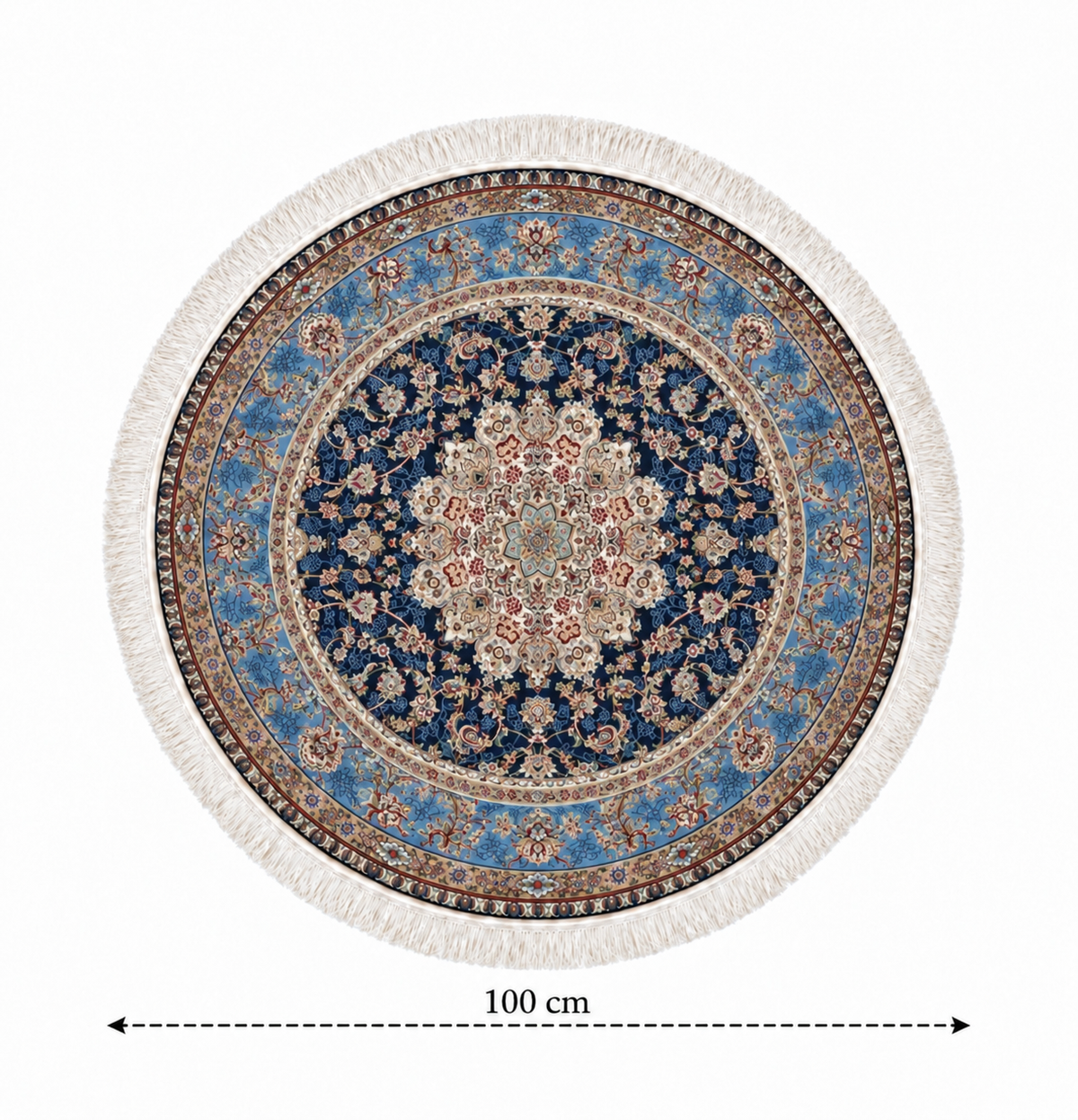Persian Sapphire Royal Medallion Round Silk Carpet 100cm Diameter