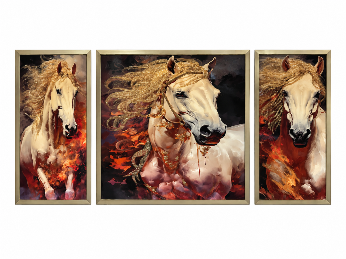 Golden Majesty Horse Design 3-in-1 Wall Art Frame