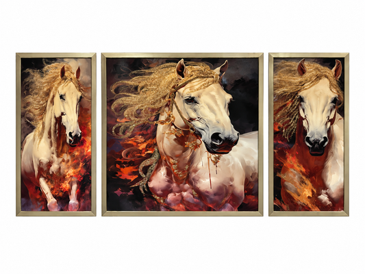 Golden Majesty Horse Design 3-in-1 Wall Art Frame