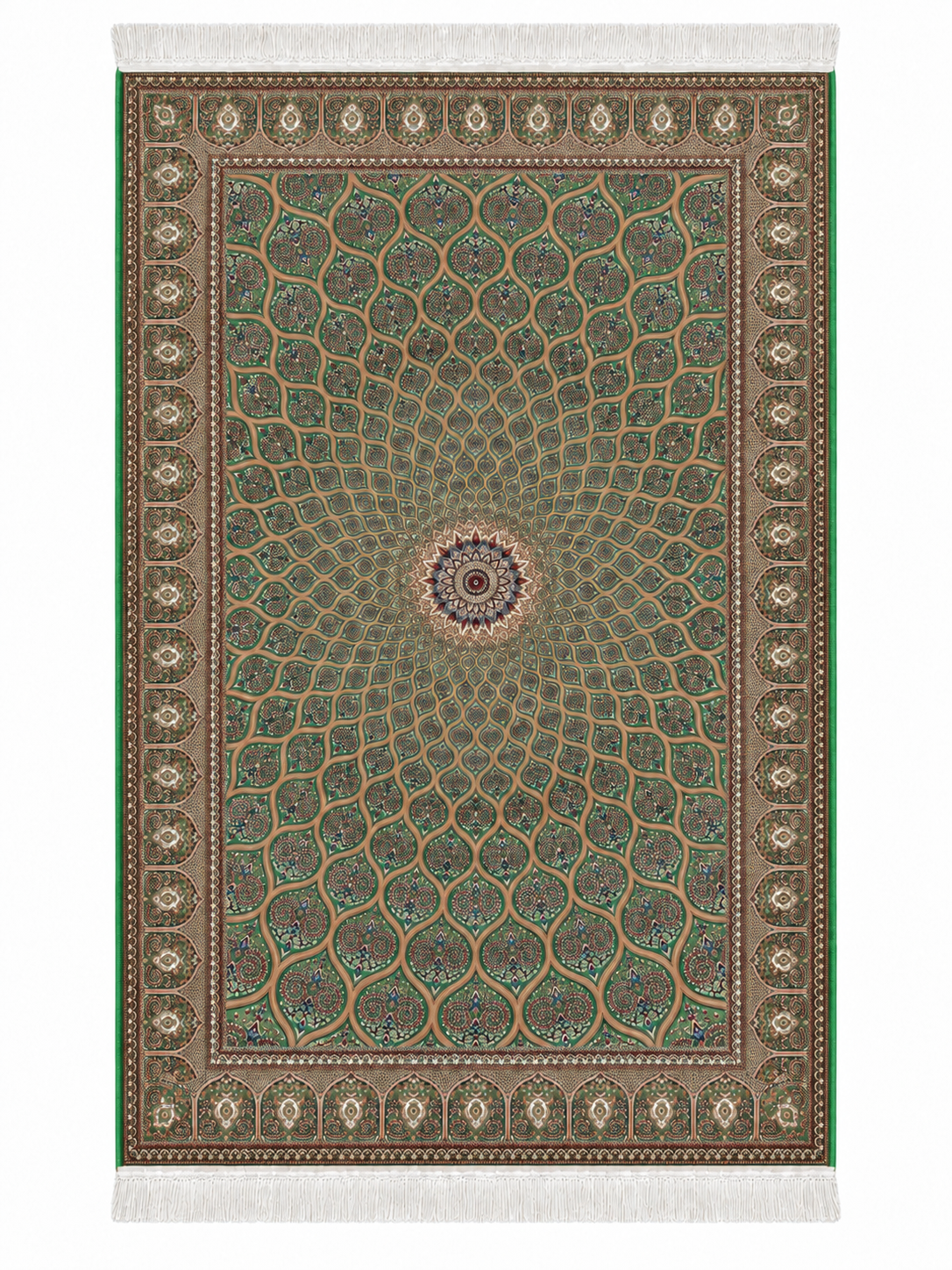 Emerald Sunburst Persian Silk Carpet 100x150cm