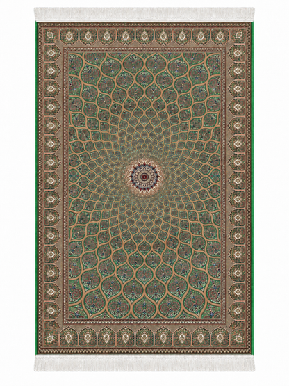 Emerald Sunburst Persian Silk Carpet 100x150cm