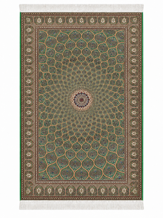 Emerald Sunburst Persian Silk Carpet 100x150cm