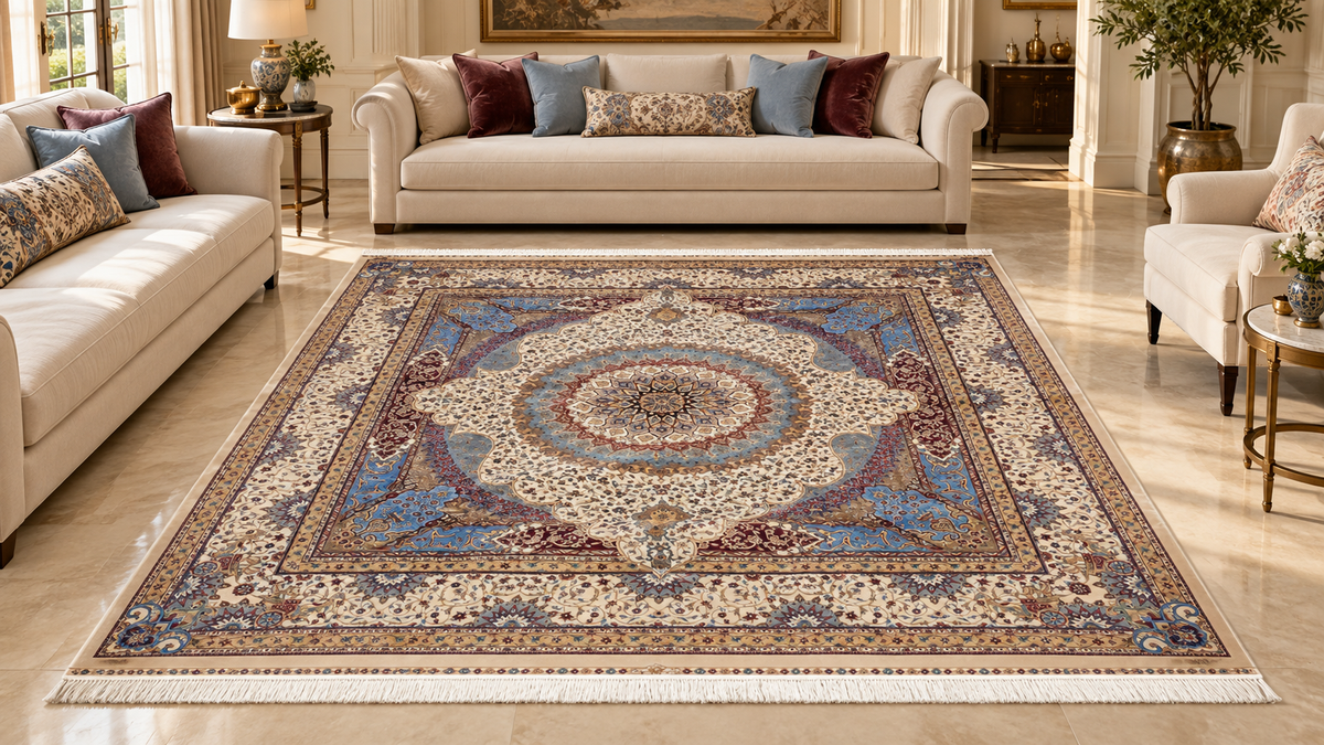 Celestial Blue Medallion Persian Carpet 200x200 cm