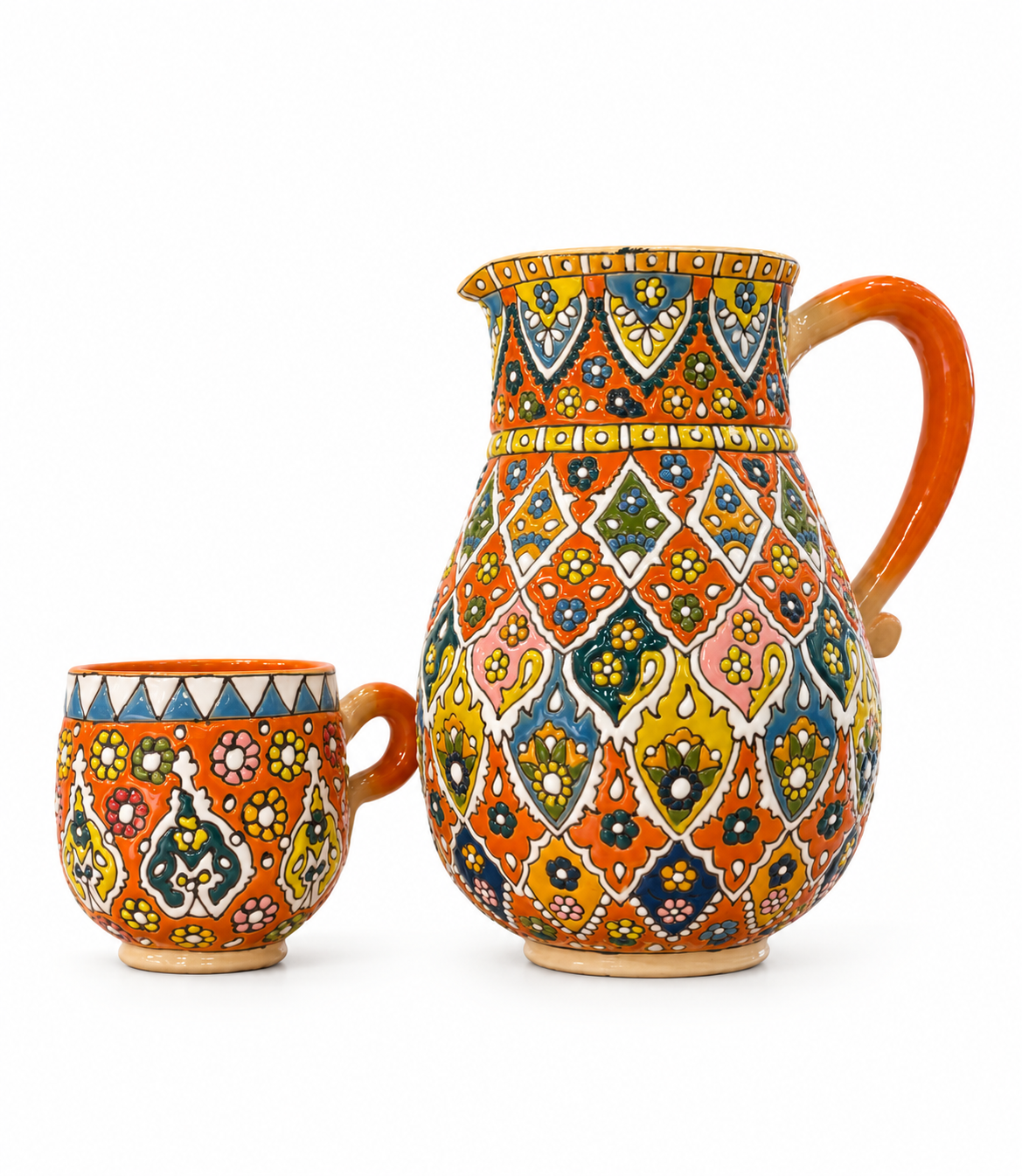 Persian Blossom Handcrafted Pitcher & Cup Set