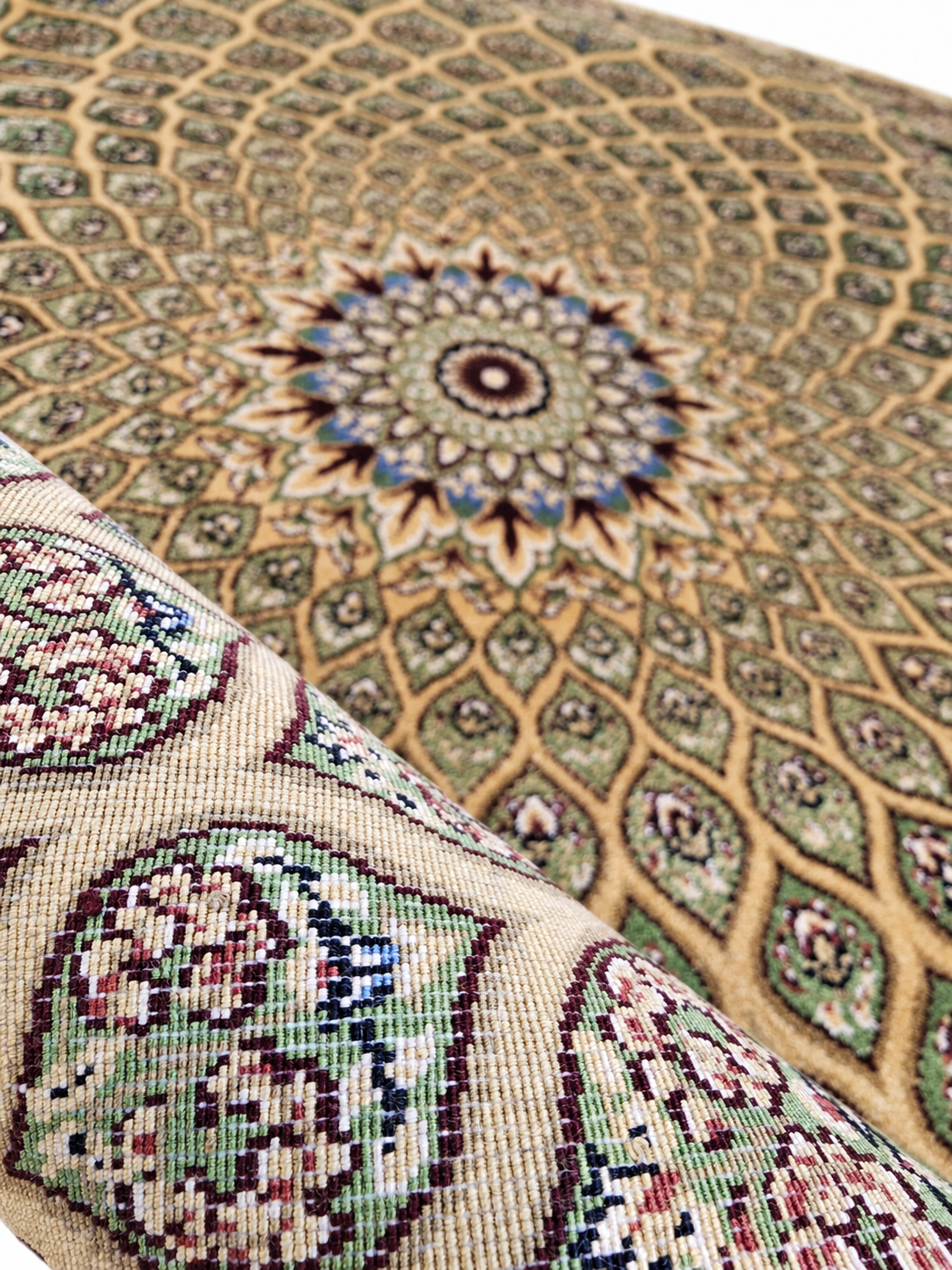 Qum Emerald Silk Medallion Carpet 60x90cm