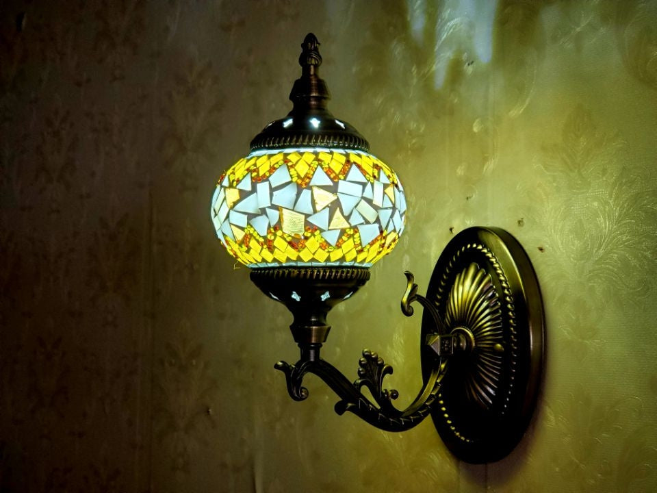 Turkish Honeycomb Mosaic Wall Lamp – Handcrafted Multicolor Glass Wall Sconce - 1320-1W