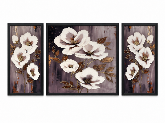 Golden Ivory Blossoms 3-in-1 Wall Art Frame