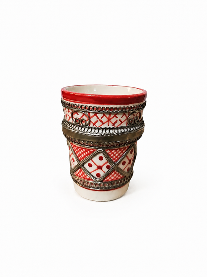Handcrafted Marrakesh Tea Glass with Silver Filligree - M153(02)